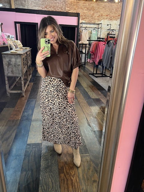 BROWN LEATHER TOP