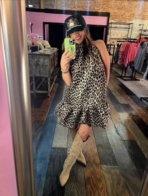 LEOPARD HALTER DRESS