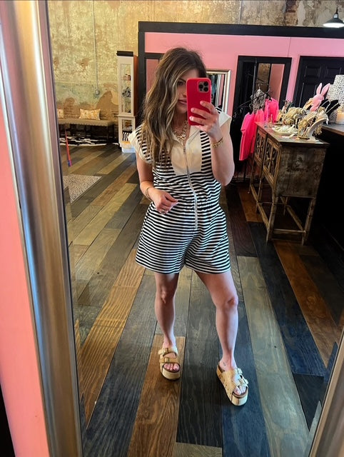 NAVY STRIPE ROMPER