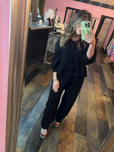 BLACK LINEN BOW SET
