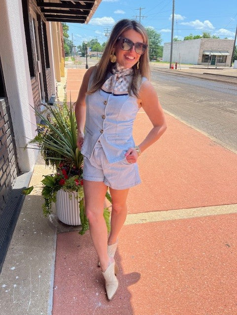 DENIM VEST W/ PAPERBAG SHORT