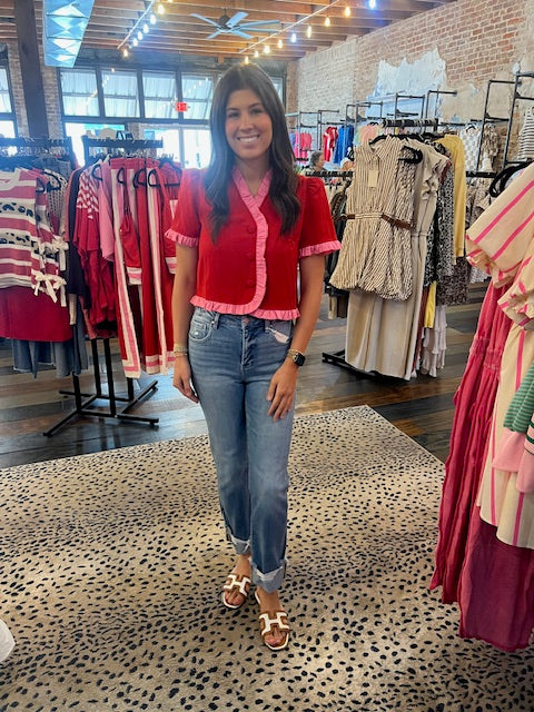 RED AND PINK FRILLY TOP