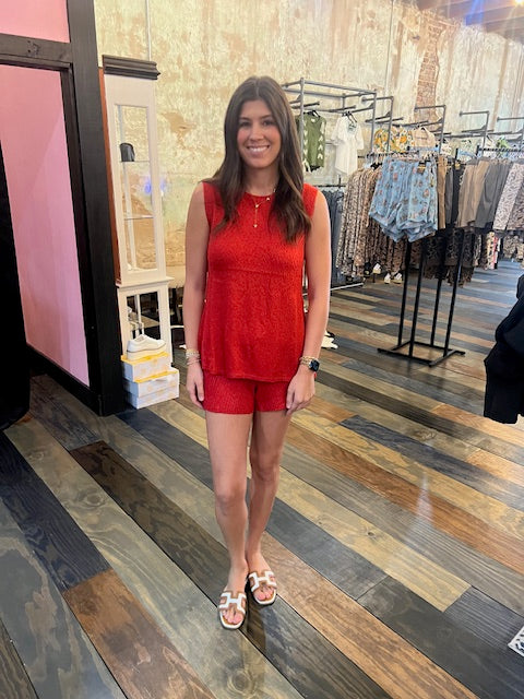 RED KNIT SHORT SET
