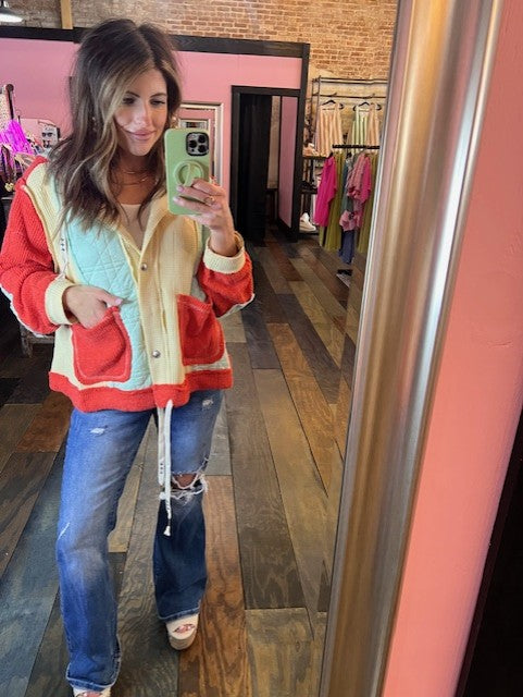 CORAL/MINT BUTTON DOWN JACKET
