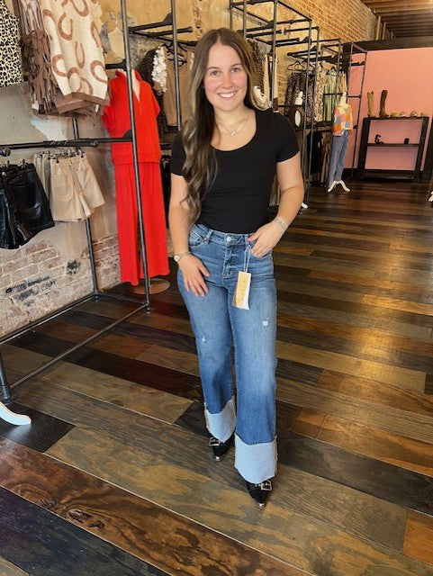 RISEN HIGH RISE WIDE CUFFED JEANS