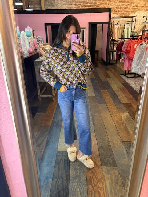 PEACOCK BLUE QUARTER ZIP SWEATER