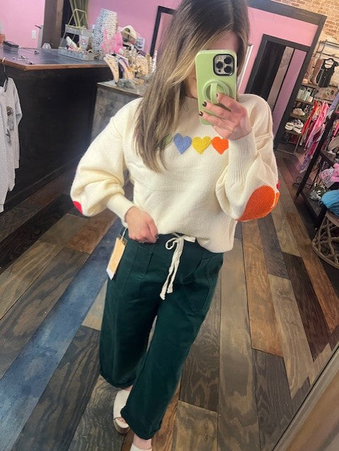 RAINBOW HEART SHAPE PATCH SWEATER